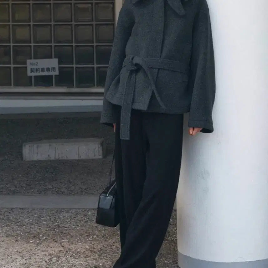 [BUNJANG] SEEYA Belted Short Coat - Gray / 울 벨트 숏 코트 그레이 시야주