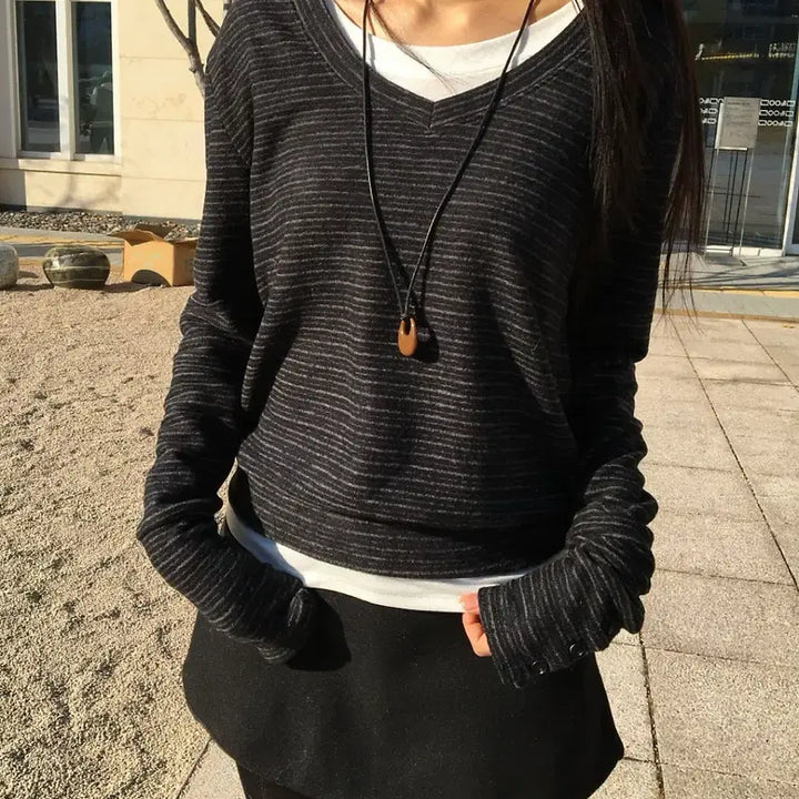 [BUNJANG] Stripe Charcoal T-shirt / 스트라이프 티