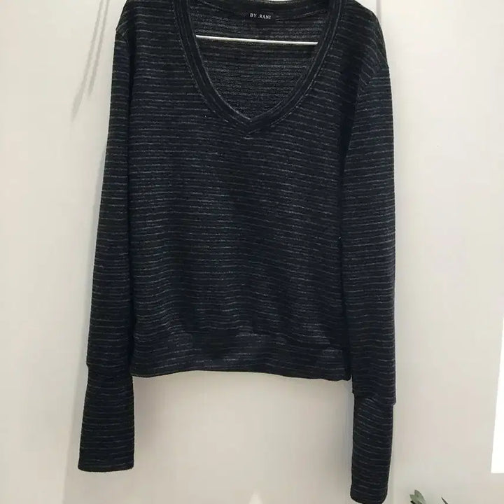 [BUNJANG] Stripe Charcoal T-shirt / 스트라이프 티