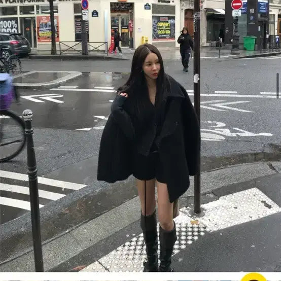 [BUNJANG] Love Me Us Roem Half Coat Black / 러브미우 로엠하프코트 블랙