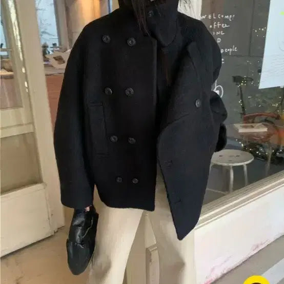 [BUNJANG] Love Me Us Roem Half Coat Black / 러브미우 로엠하프코트 블랙