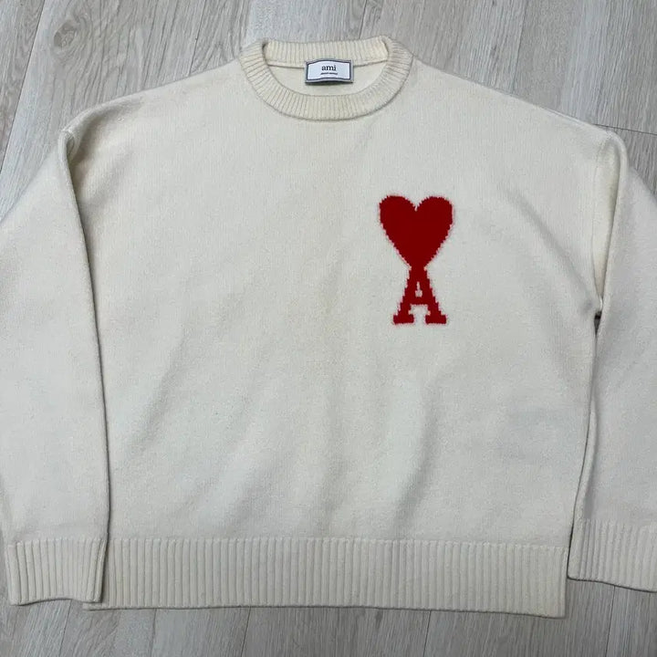 [BUNJANG] AMI Heart Logo Ivory Knit Sweater / 아미 AMI 하트 로고 아이보리 니트