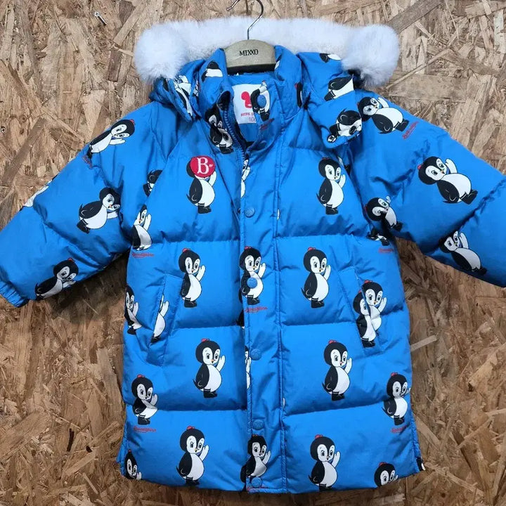 [BUNJANG] Bebe de Pino Penguin Pattern Blue Down Jacket (Size 100) / 베베드피노 펭귄 패턴 블루 오리털 패딩 점퍼100