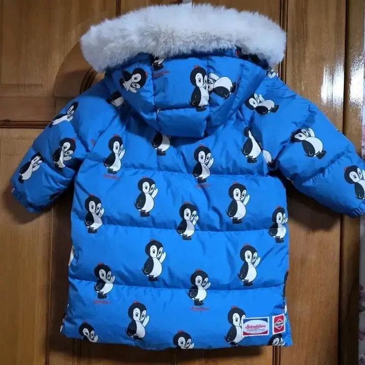 [BUNJANG] Bebe de Pino Penguin Pattern Blue Down Jacket (Size 100) / 베베드피노 펭귄 패턴 블루 오리털 패딩 점퍼100