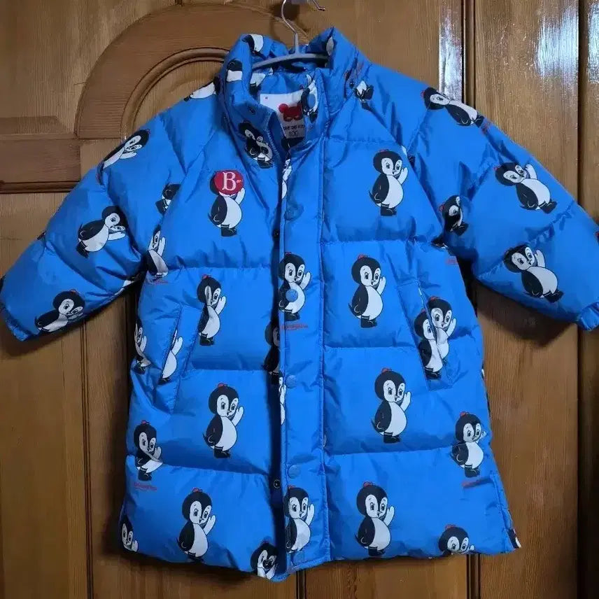 [BUNJANG] Bebe de Pino Penguin Pattern Blue Down Jacket (Size 100) / 베베드피노 펭귄 패턴 블루 오리털 패딩 점퍼100