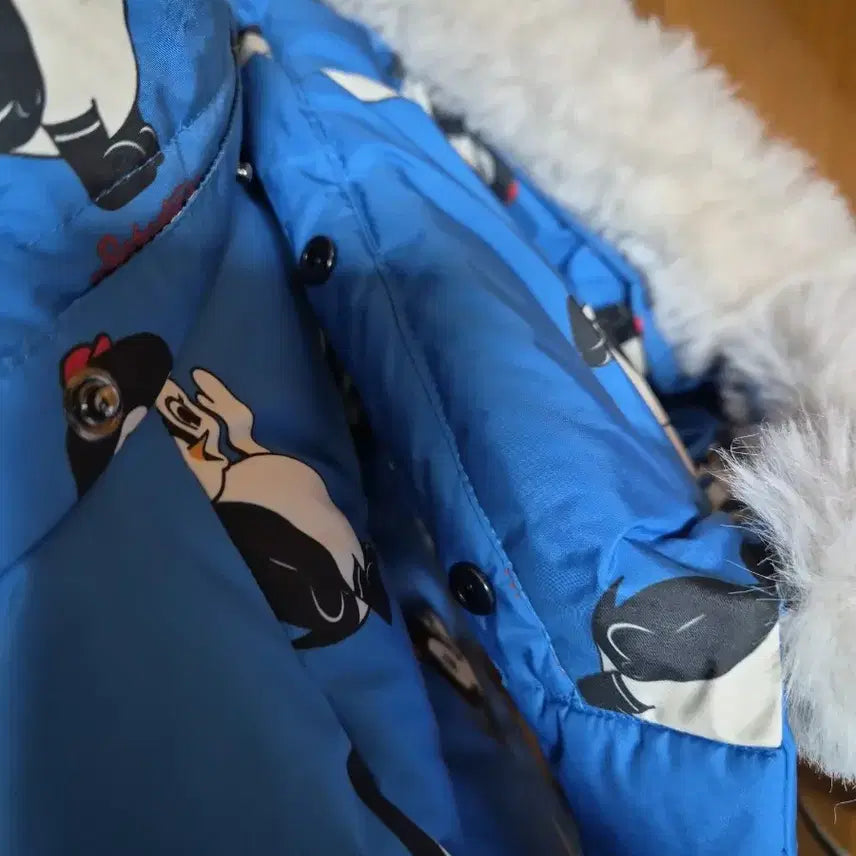 [BUNJANG] Bebe de Pino Penguin Pattern Blue Down Jacket (Size 100) / 베베드피노 펭귄 패턴 블루 오리털 패딩 점퍼100