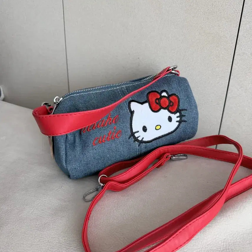 [BUNJANG] Hello Kitty Denim Mini Bag with Red Strap / 헬로키티 데님 미니백 레드 스트랩 산리오)새제품