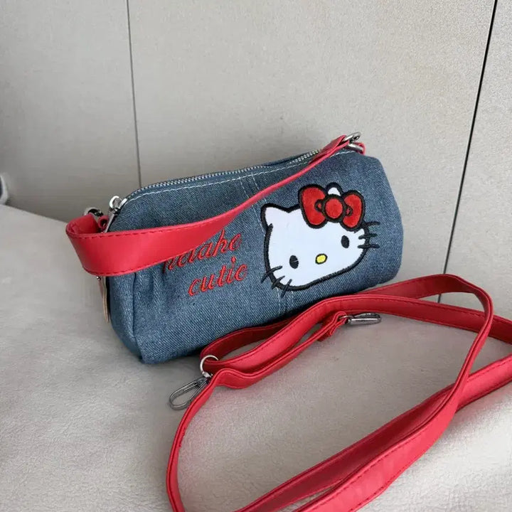 [BUNJANG] Hello Kitty Denim Mini Bag with Red Strap / 헬로키티 데님 미니백 레드 스트랩 산리오)새제품