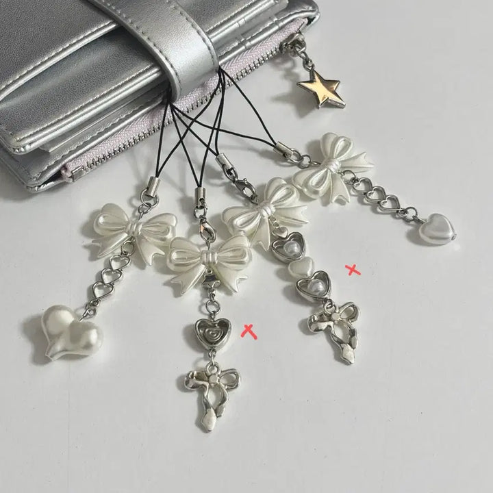 [BUNJANG] Pearl Ribbon Heart Beaded Keyring / [할인이벤트] 진주 리본 하트 비즈키링
