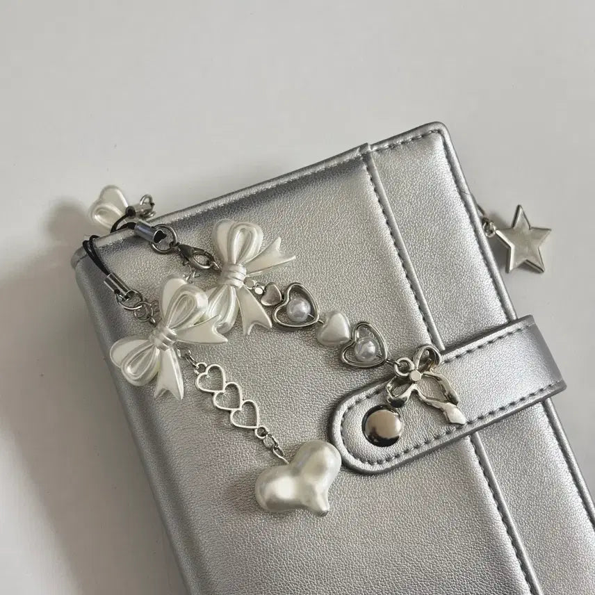 [BUNJANG] Pearl Ribbon Heart Beaded Keyring / [할인이벤트] 진주 리본 하트 비즈키링