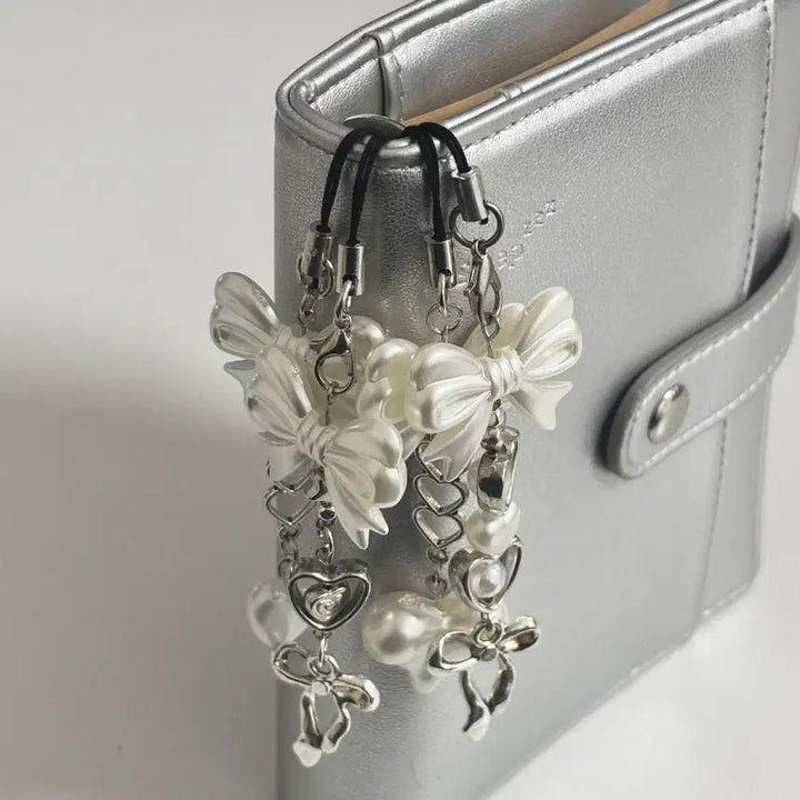 [BUNJANG] Pearl Ribbon Heart Beaded Keyring / [할인이벤트] 진주 리본 하트 비즈키링