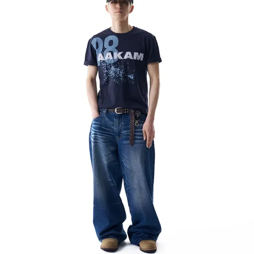 [BUNJANG] 98 Printed Half Top (Navy) / 아캄 98 Printed Half Top (Navy)