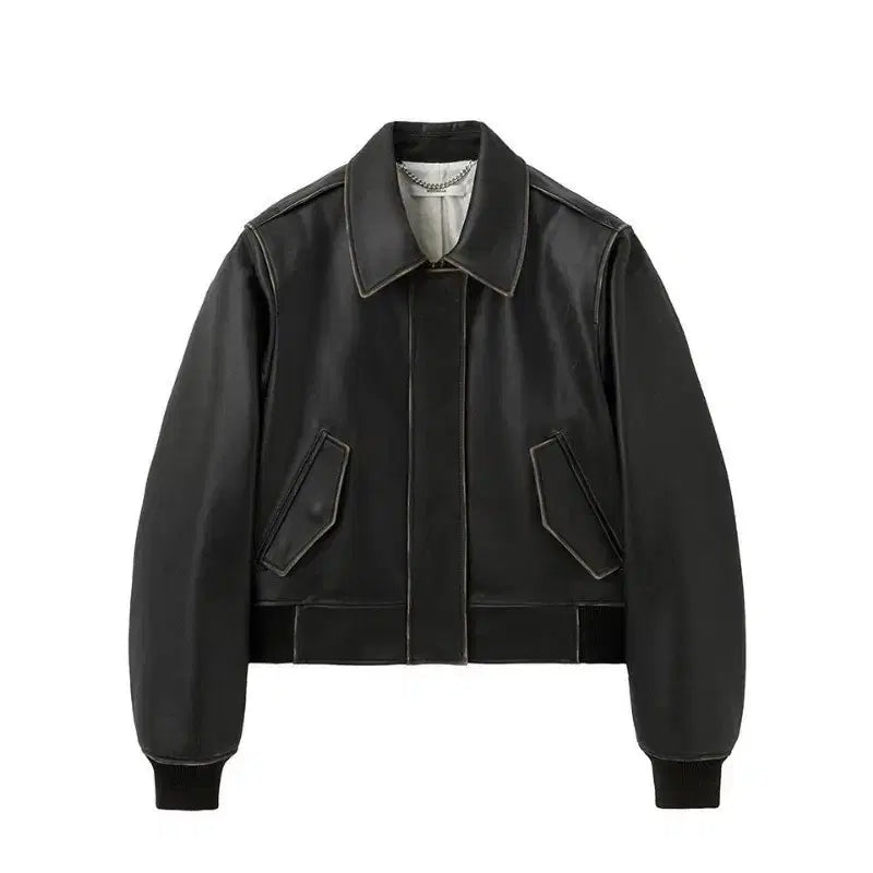 [BUNJANG] Moonseon Angular Leather Jacket Aging Brown L / 새상품) 문선 앵귤러 레더 자켓 에이징 브라운 L