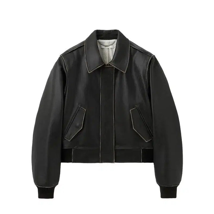 [BUNJANG] Moonseon Angular Leather Jacket Aging Brown L / 새상품) 문선 앵귤러 레더 자켓 에이징 브라운 L