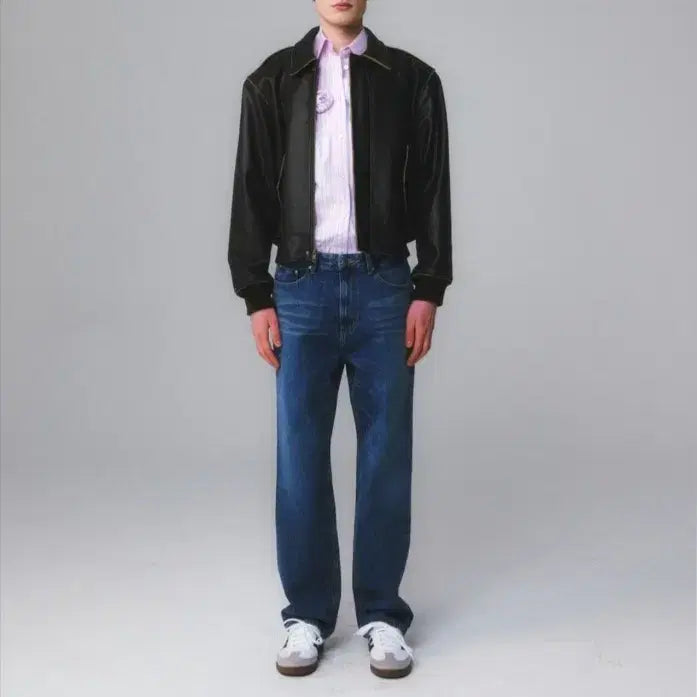 [BUNJANG] Moonseon Angular Leather Jacket Aging Brown L / 새상품) 문선 앵귤러 레더 자켓 에이징 브라운 L