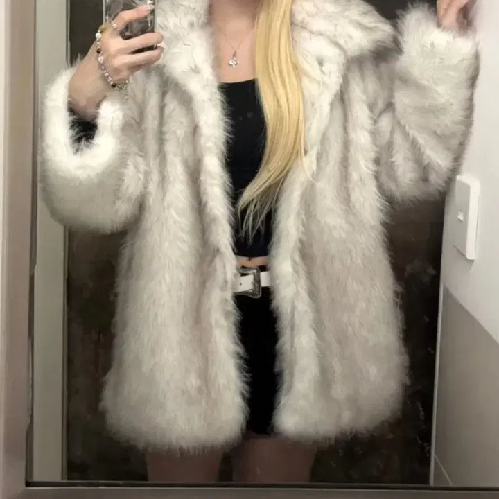 [BUNJANG] White Fur Coat Jacket / 화이트 퍼 코트 자켓