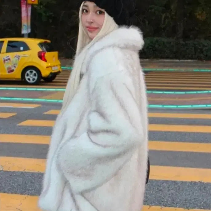 [BUNJANG] White Fur Coat Jacket / 화이트 퍼 코트 자켓