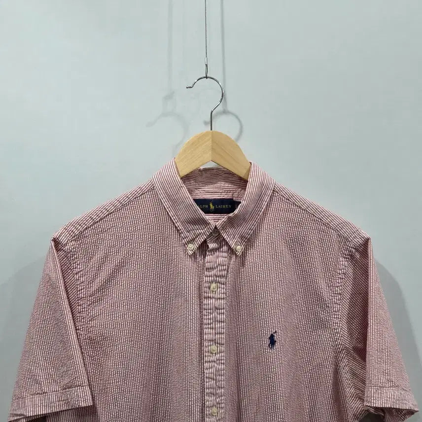 [BUNJANG] Polo Ralph Lauren Striped Seersucker Button-Down Shirt (L) / 폴로랄프로렌 버튼다운 스트라이프 시어서커 반팔셔츠 L