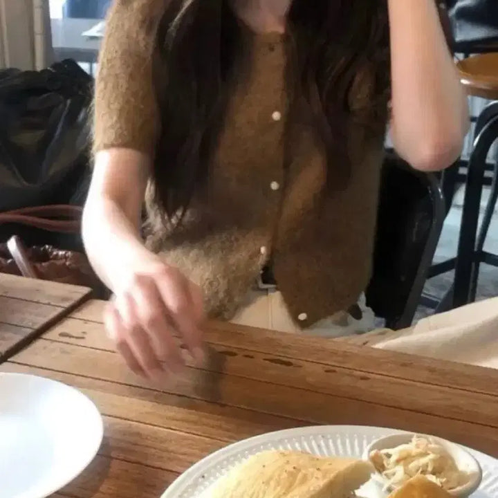 [BUNJANG] OBJET Alpaca Short-Sleeve Cardigan Brown / 오브제 알파카 반팔가디건 브라운