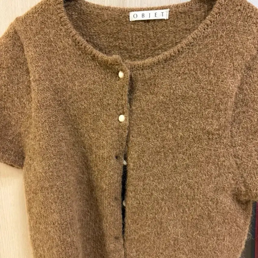 [BUNJANG] OBJET Alpaca Short-Sleeve Cardigan Brown / 오브제 알파카 반팔가디건 브라운