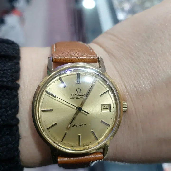 [BUNJANG] Omega Geneve Automatic Gold Plated Leather Watch / 오메가 제네브 오토매틱 금장 가죽 시계