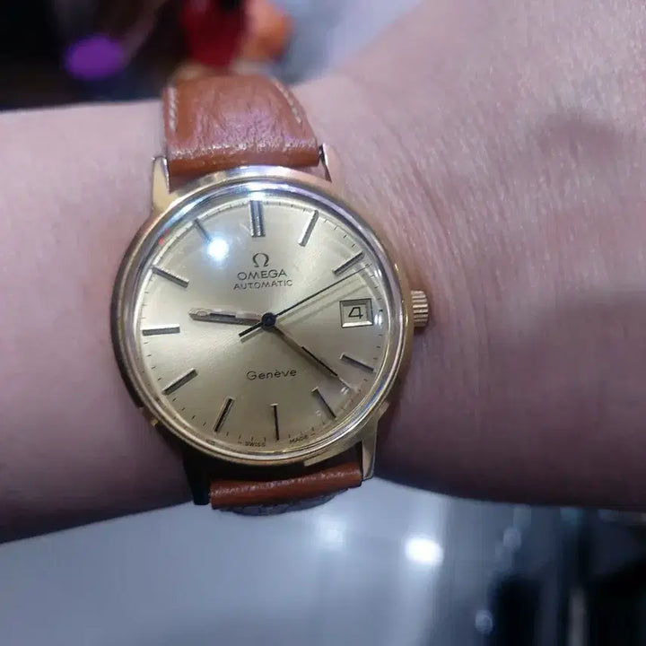 [BUNJANG] Omega Geneve Automatic Gold Plated Leather Watch / 오메가 제네브 오토매틱 금장 가죽 시계
