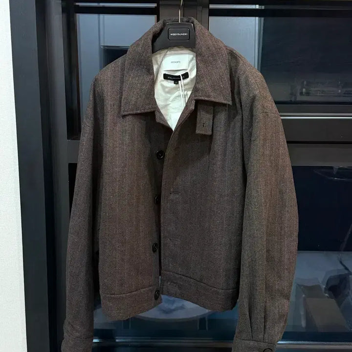 [BUNJANG] AMOMENTO Wool Stripe Jacket Brown L Size / 아모멘토 울 스트라이프 자켓 브라운 Lsize