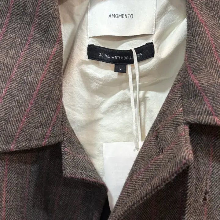 [BUNJANG] AMOMENTO Wool Stripe Jacket Brown L Size / 아모멘토 울 스트라이프 자켓 브라운 Lsize