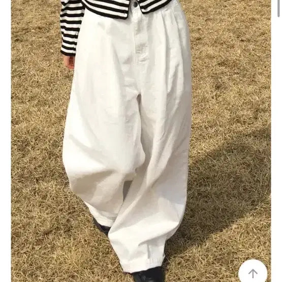 [BUNJANG] Work Week White Wide Long Denim Pants (Size S) / 워크위크 화이트 와이드 롱 데님