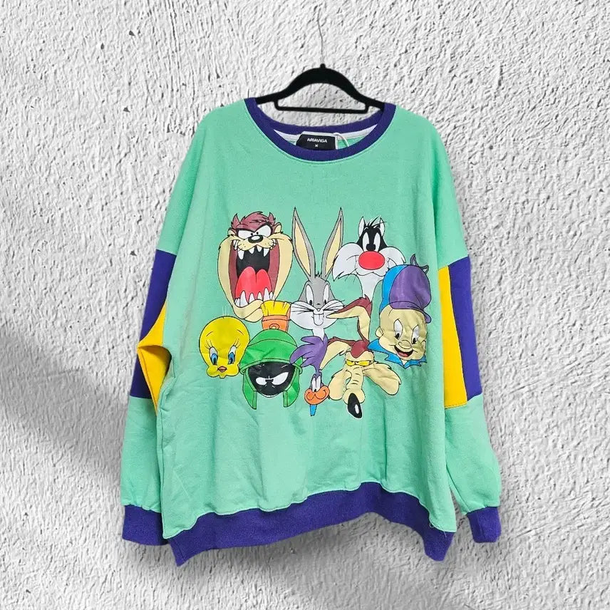 [BUNJANG] Looney Tunes Color Block Sweatshirt / 빅사이즈 루니툰 컬러블록 맨투맨 새상품