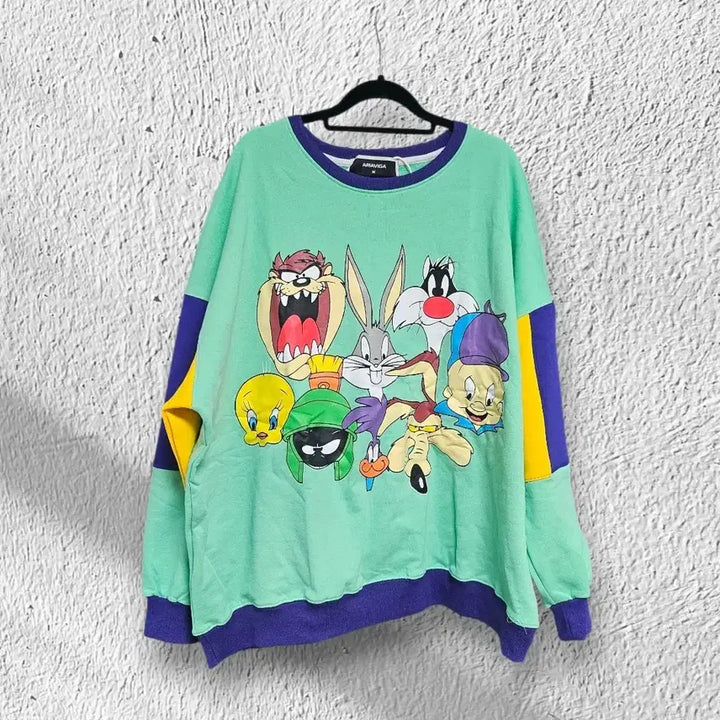 [BUNJANG] Looney Tunes Color Block Sweatshirt / 빅사이즈 루니툰 컬러블록 맨투맨 새상품