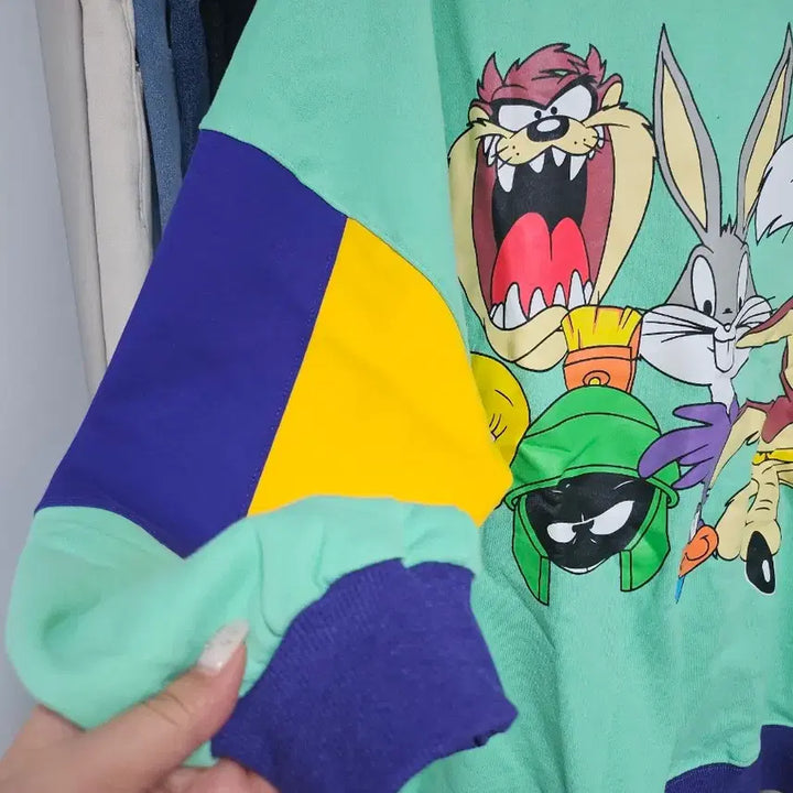 [BUNJANG] Looney Tunes Color Block Sweatshirt / 빅사이즈 루니툰 컬러블록 맨투맨 새상품