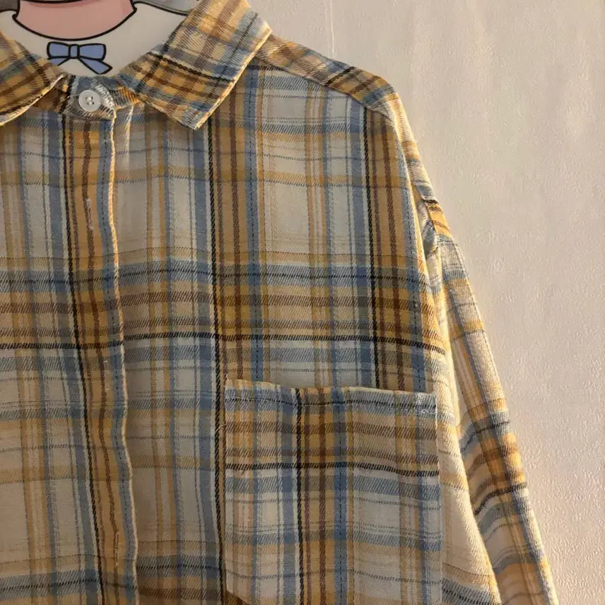 [BUNJANG] Mickey &amp; Kitty Checkered Long Sleeve Shirt - Vintage / 미키 키티 체크 긴팔 셔츠 빈티지