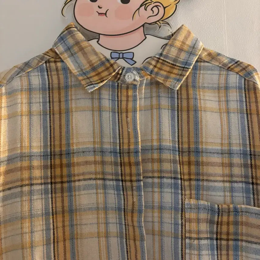 [BUNJANG] Mickey &amp; Kitty Checkered Long Sleeve Shirt - Vintage / 미키 키티 체크 긴팔 셔츠 빈티지