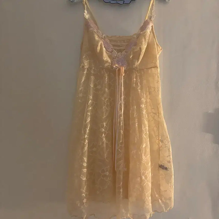 [BUNJANG] Vintage Embroidered Lace Slip Dress / 자수 레이스 슬립 끈원피스 빈티지