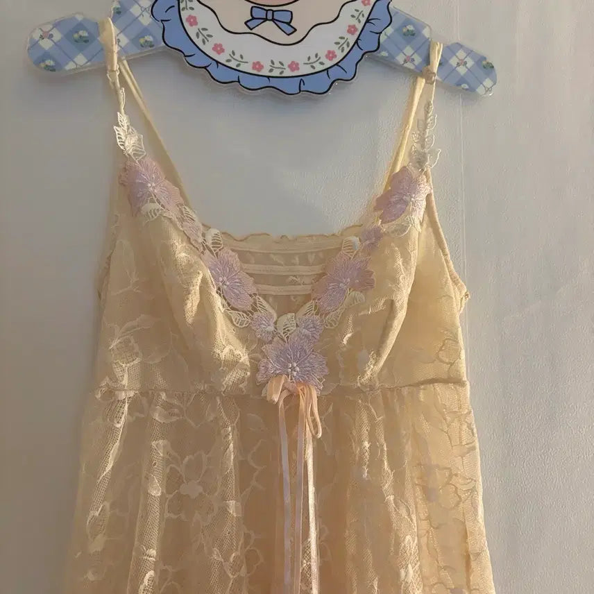 [BUNJANG] Vintage Embroidered Lace Slip Dress / 자수 레이스 슬립 끈원피스 빈티지