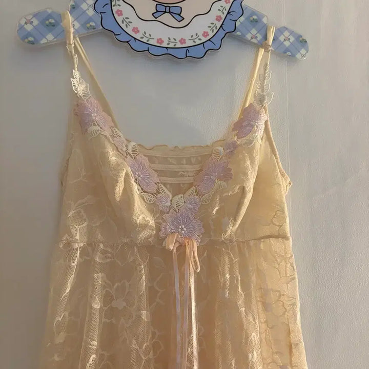 [BUNJANG] Vintage Embroidered Lace Slip Dress / 자수 레이스 슬립 끈원피스 빈티지
