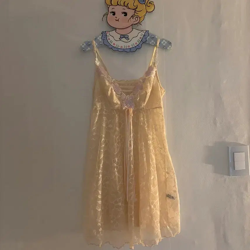 [BUNJANG] Vintage Embroidered Lace Slip Dress / 자수 레이스 슬립 끈원피스 빈티지