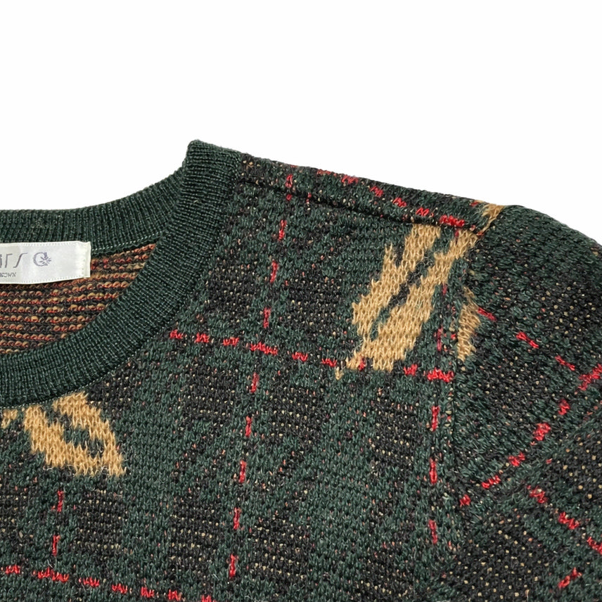 [BUNJANG] Vintage RENOWN Morse Green Check Pattern Knit Sweater / JPN 80s~90s 일본 빈티지 울혼방 그린 체크 패턴 니트 스웨터 M