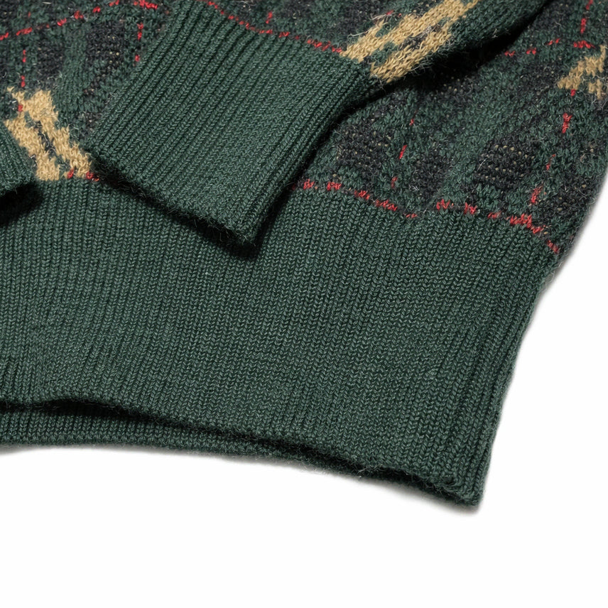 [BUNJANG] Vintage RENOWN Morse Green Check Pattern Knit Sweater / JPN 80s~90s 일본 빈티지 울혼방 그린 체크 패턴 니트 스웨터 M