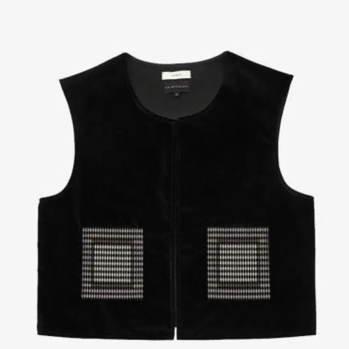[BUNJANG] Amomento Velvet Patch Vest Black L / 아모멘토 벨벳 패치 베스트 블랙 L