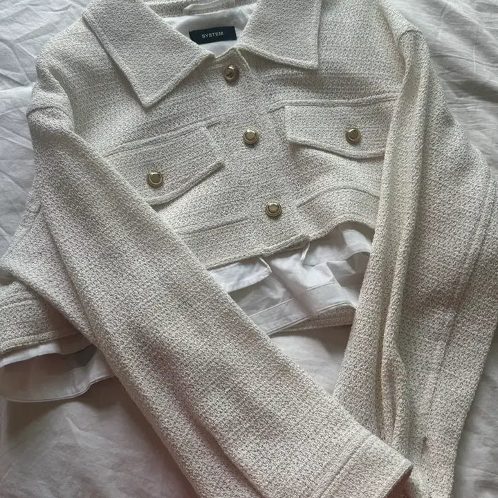 [BUNJANG] System Tweed Crop Jacket Ivory / 시스템 트위드 크롭자켓 아이보리
