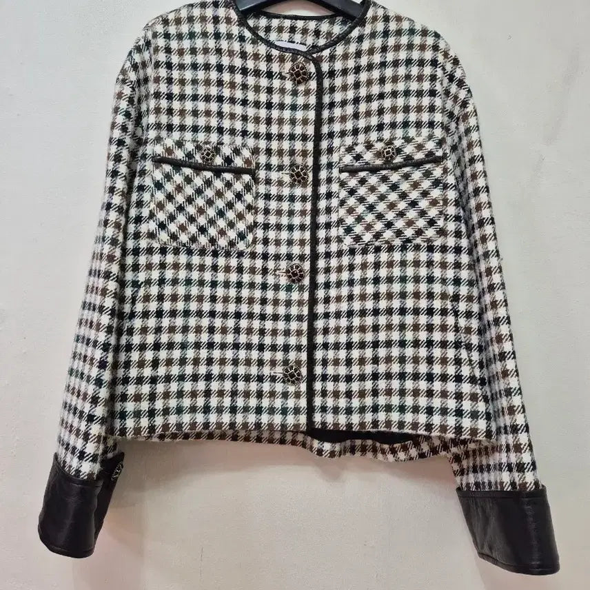 [BUNJANG] Doho Lambskin Color Block Short Jacket / 도호 양가죽 배색 숏자켓(66)