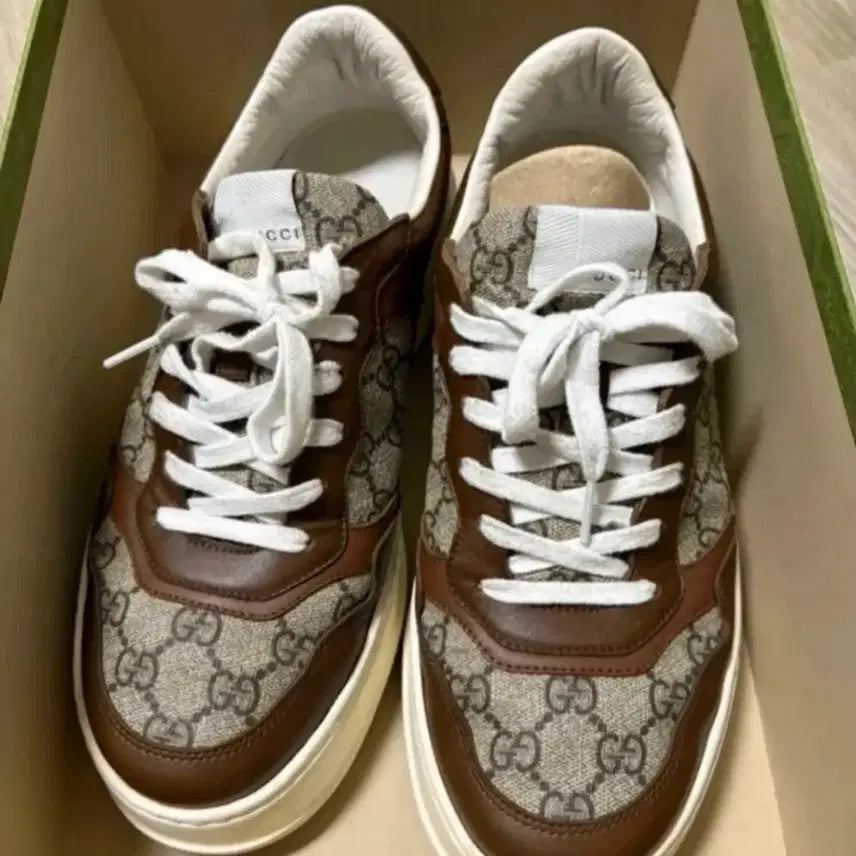 [BUNJANG] Gucci GG Sneakers Light Brown Leather / 구찌 GG 스니커즈 라이트 브라운 레더
