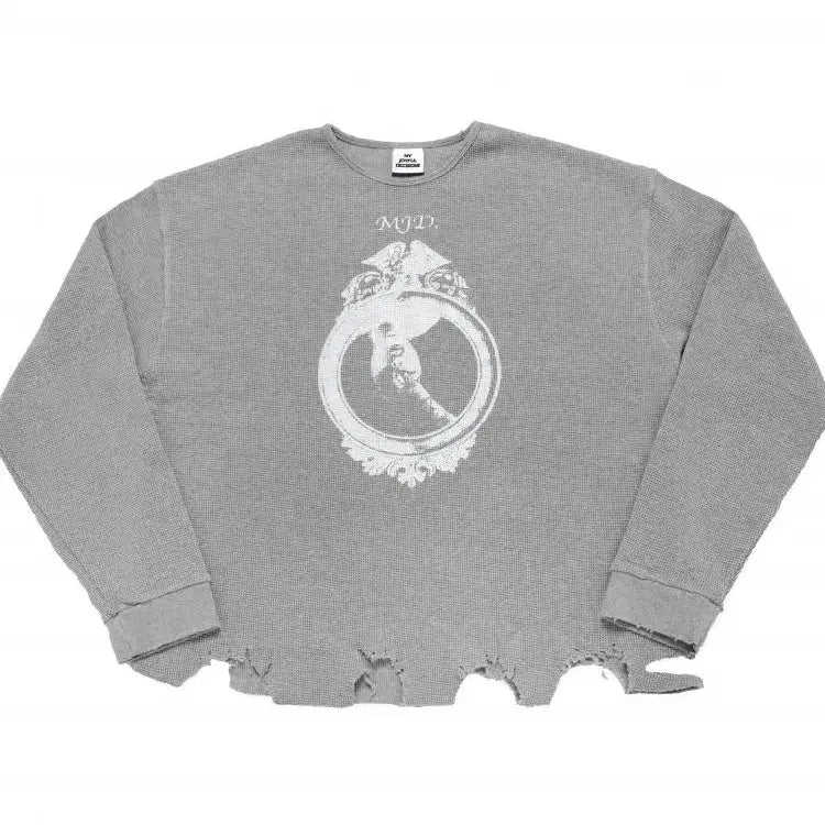 [BUNJANG] L MJD Distressed Waffle Long Sleeve Gray / M L MJD 디스 와플 롱슬리브 그레이 Distressed LS