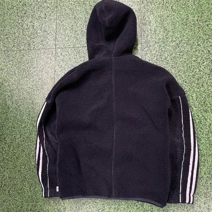 [BUNJANG] Adidas Fleece 3-Stripes Hoodie Jacket / 아디다스 후리스 뽀글이 검정 3선 후드점퍼 자켓 95~100