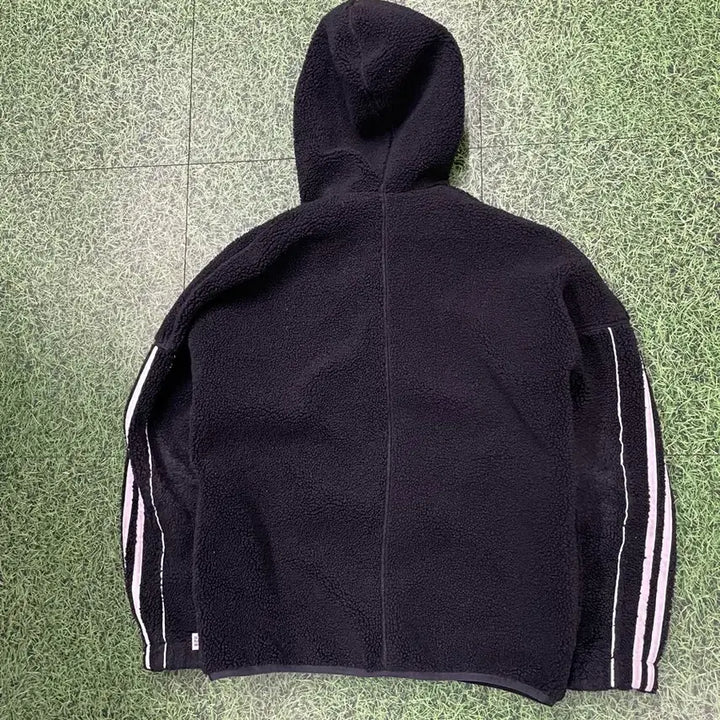 [BUNJANG] Adidas Fleece 3-Stripes Hoodie Jacket / 아디다스 후리스 뽀글이 검정 3선 후드점퍼 자켓 95~100