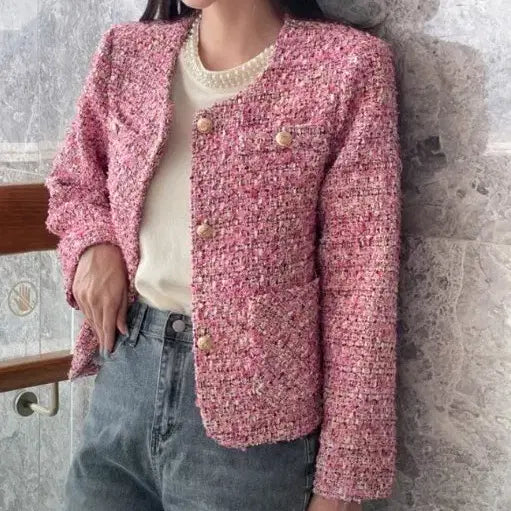 [BUNJANG] Pink Tweed Jacket / 핑크 트위드 자켓(프리 사이즈)