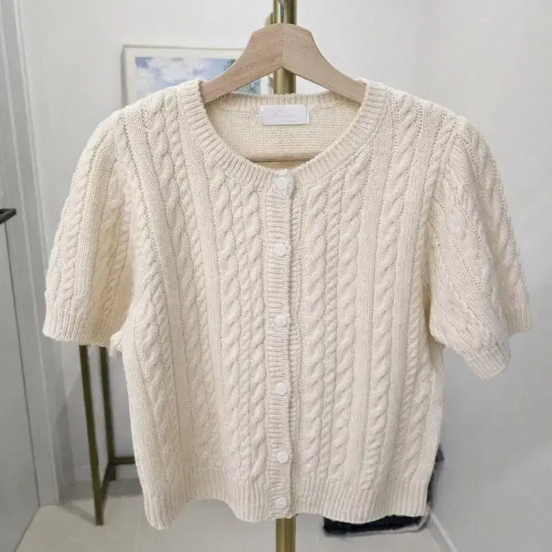 [BUNJANG] Cable Knit Cardigan / 반팔 케이블 니트가디건