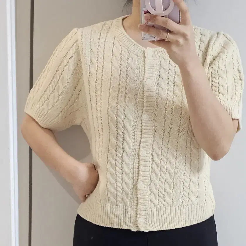 [BUNJANG] Cable Knit Cardigan / 반팔 케이블 니트가디건